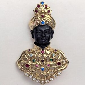 Vintage Signed BUTLER Blackmoor Regal King or Prince Brooch w/ Rhinestone Accent